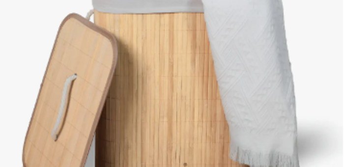 Cesto de roupa suja de bambu com tampa e alças
