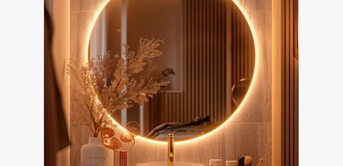 Espelho redondo 60cm com LED integrado para parede de banheiro