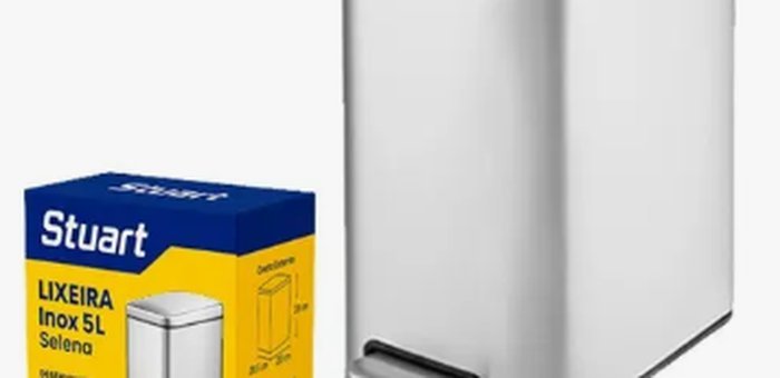 Lixeira de cozinha em aço inox com pedal e balde interno removível