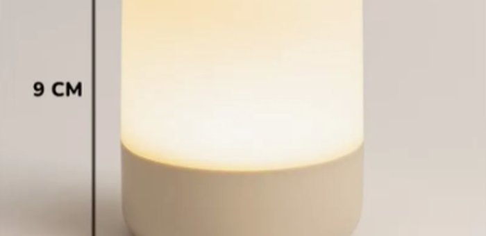 Luminária de cabeceira touch com três modos de cor, formato cilíndrico compacto